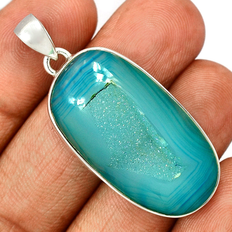 1.8" Marine Blue Aura Druzy Pendants - MBDP242