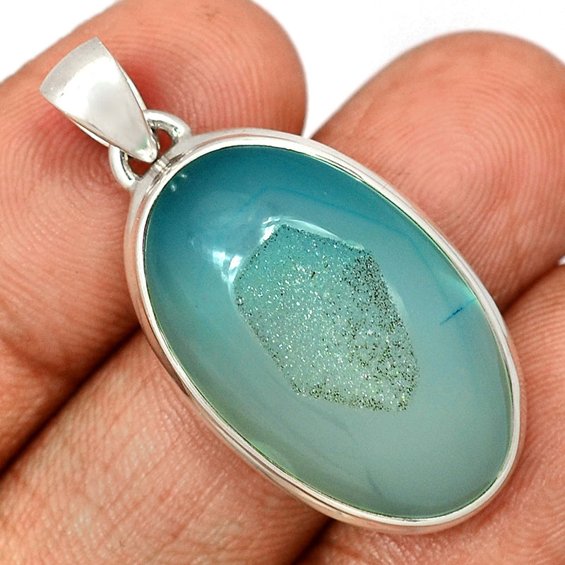 1.6" Marine Blue Aura Druzy Pendants - MBDP253