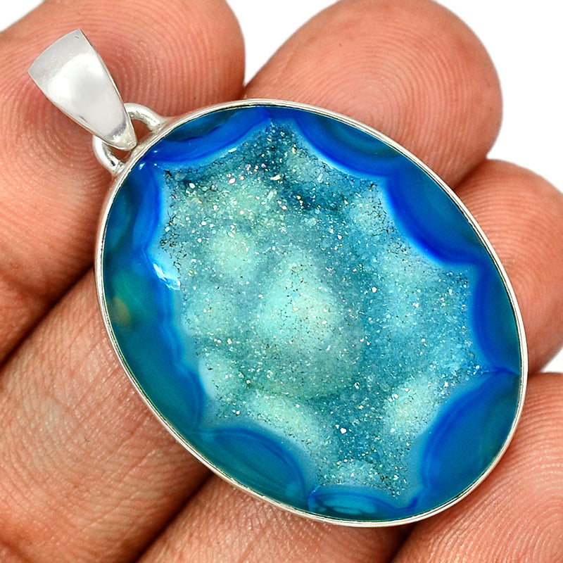 1.8" Marine Blue Aura Druzy Pendants - MBDP255