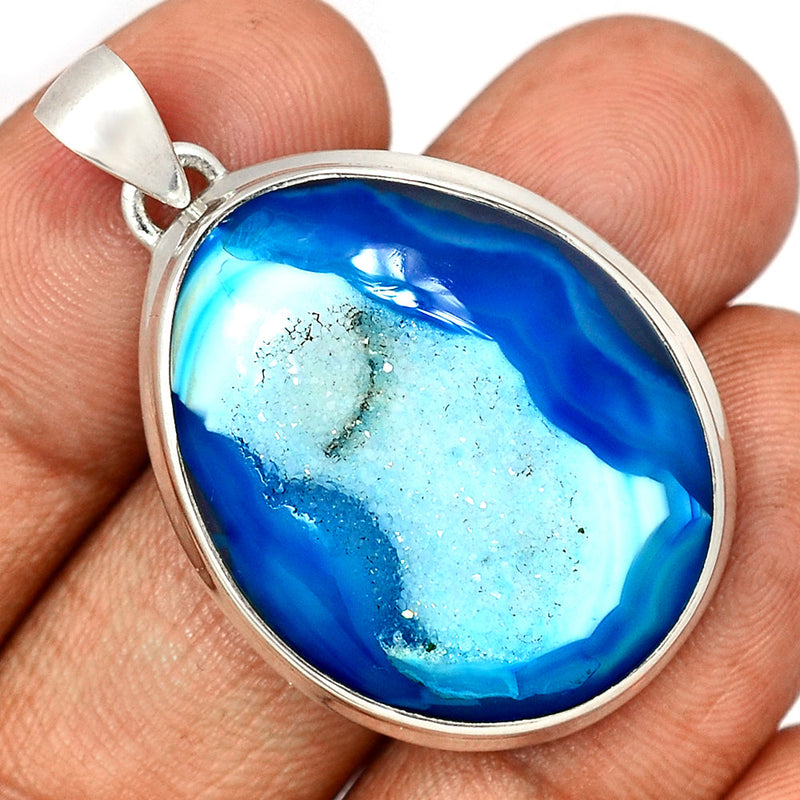 1.7" Marine Blue Aura Druzy Pendants - MBDP260