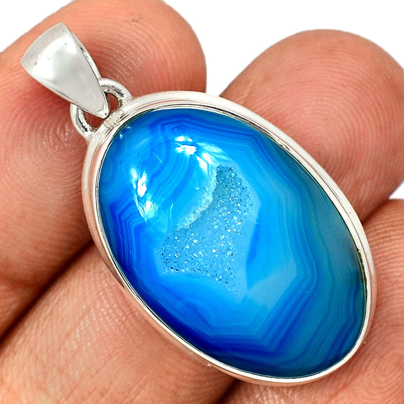 1.6" Marine Blue Aura Druzy Pendants - MBDP273