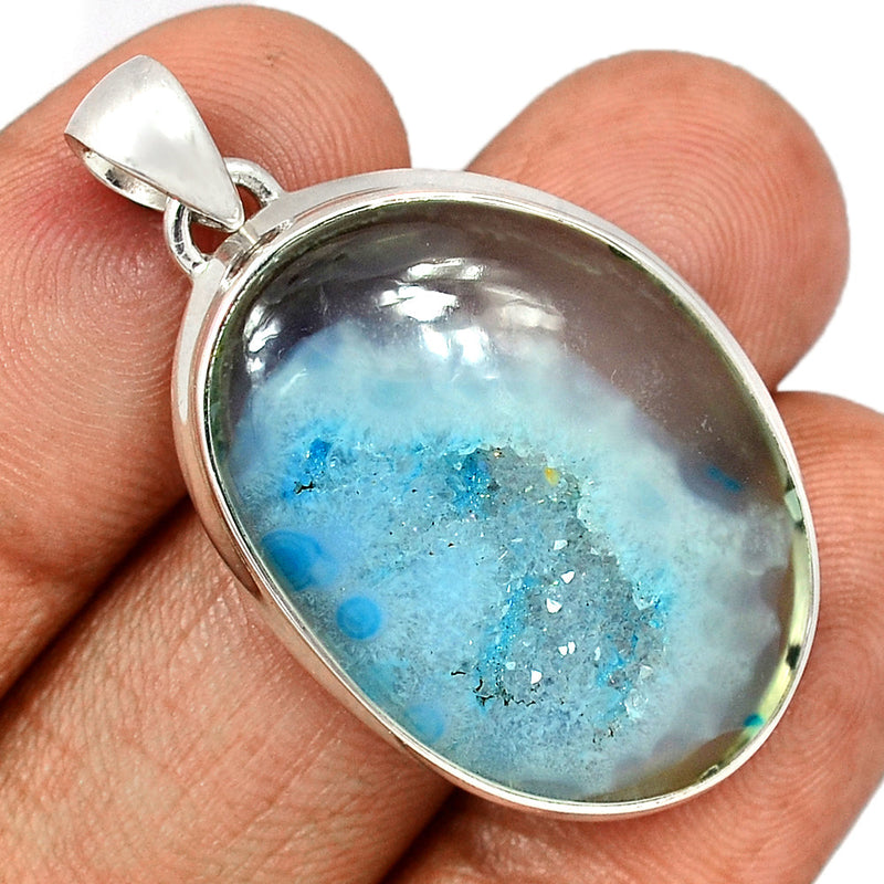 1.7" Marine Blue Aura Druzy Pendants - MBDP279