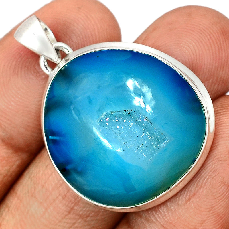 1.5" Marine Blue Aura Druzy Pendants - MBDP280