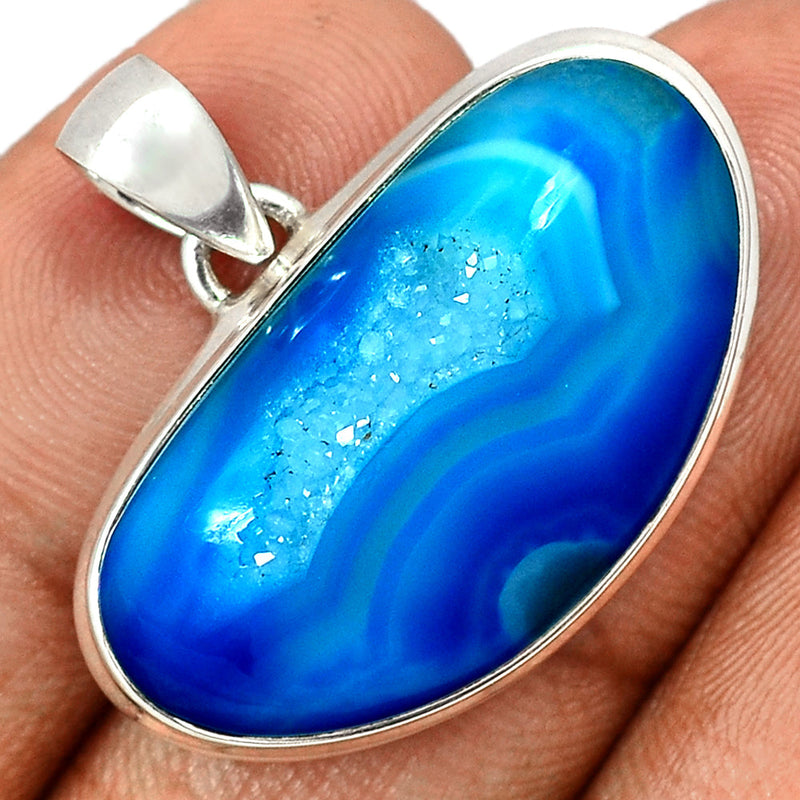 1.1" Marine Blue Aura Druzy Pendants - MBDP281