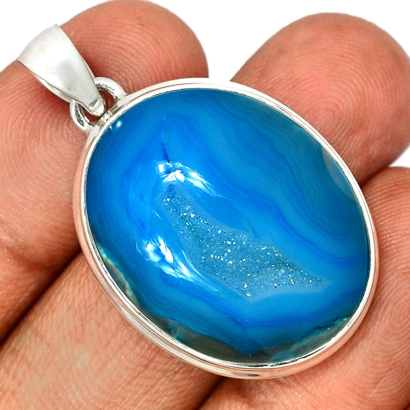 1.6" Marine Blue Aura Druzy Pendants - MBDP284