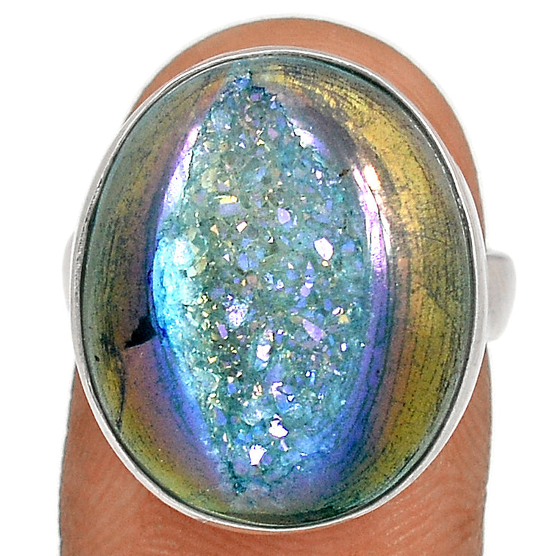 Marine Blue Aura Druzy Ring - MBDR199