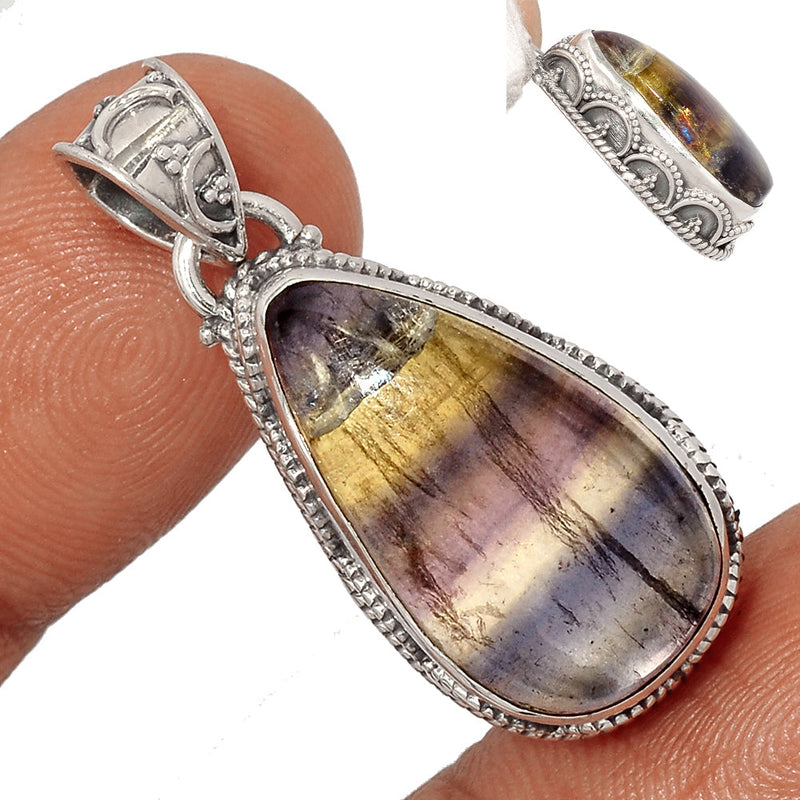 1.5" Fine Filigree - Rainbow Fluorite Pendants - MFCP1627