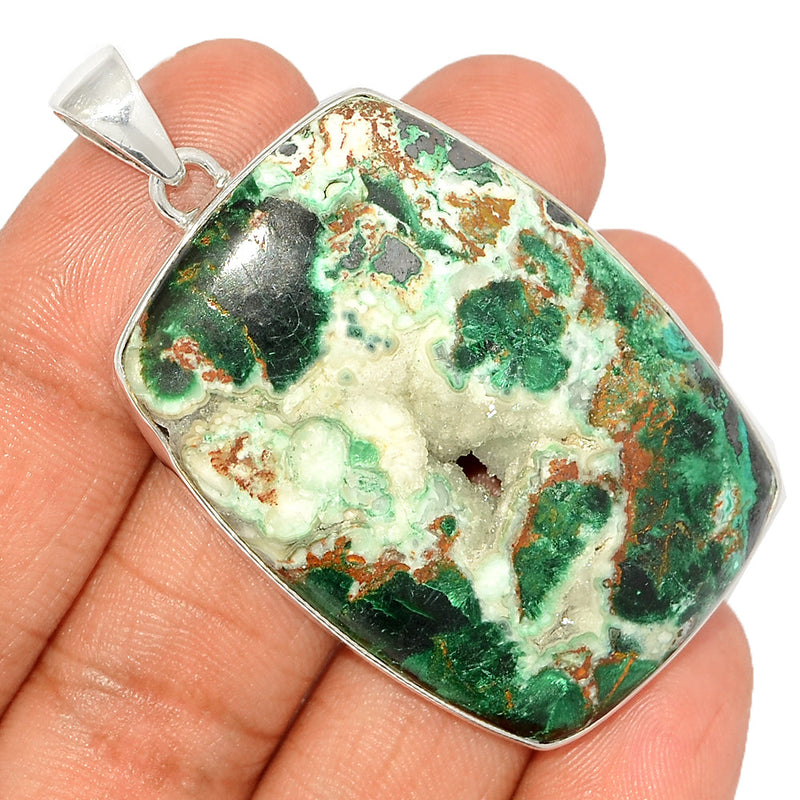 2.2" Malachite In Chrysocolla Druzy Pendants - MIDP142