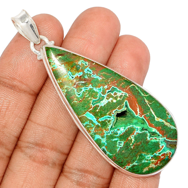 2.7" Malachite In Chrysocolla Druzy Pendants - MIDP158