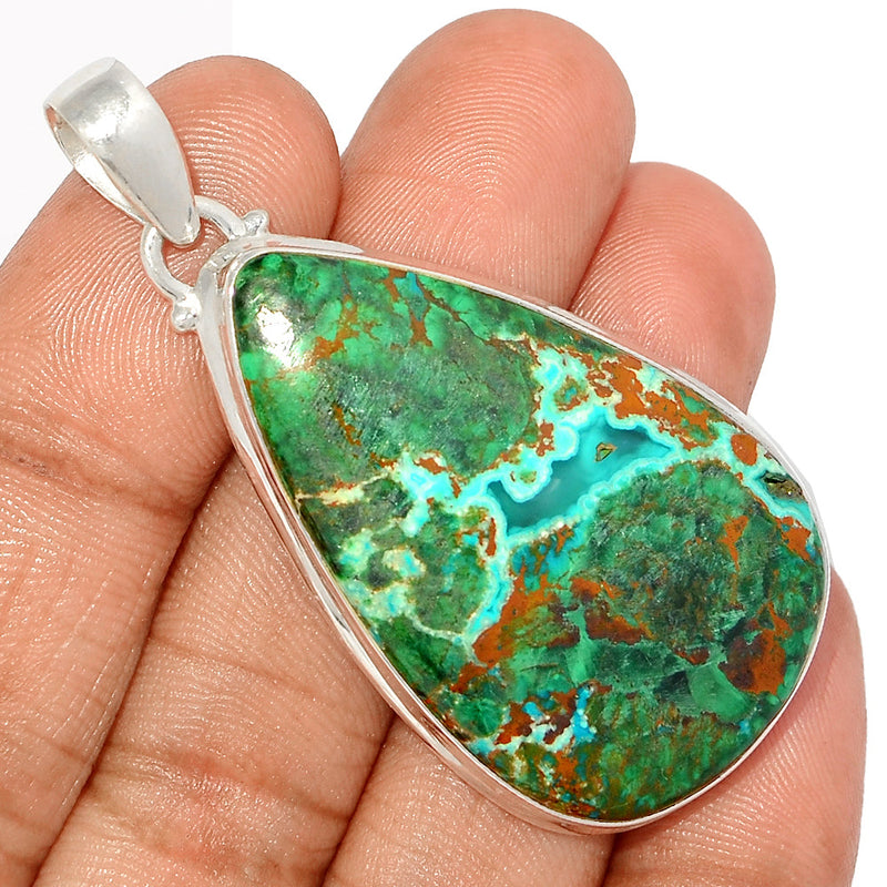 2.2" Malachite In Chrysocolla Druzy Pendants - MIDP159