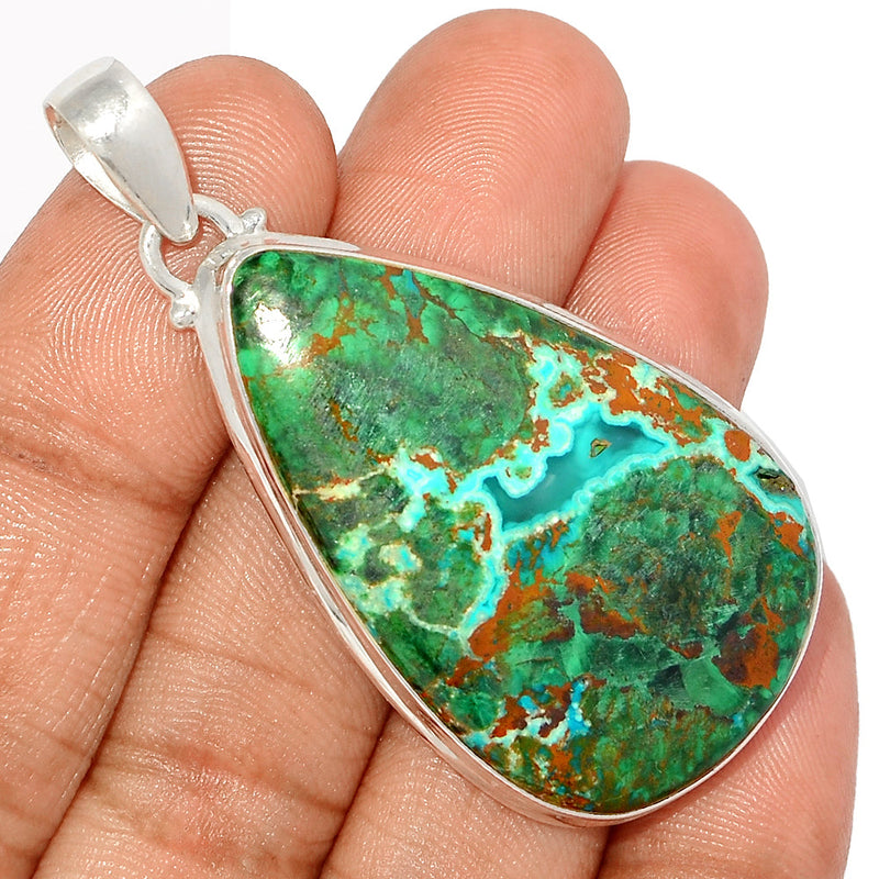 2.2" Malachite In Chrysocolla Druzy Pendants - MIDP159