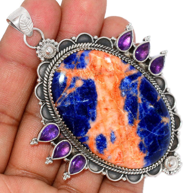 3.2" Jumbo - Orange Sodalite & Amethyst Faceted Pendants - MIXP116  Weight 40.3g