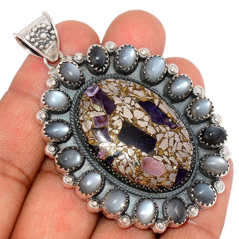 2.6" Jumbo - Amethyst In Pyrite & Srilankan Moonstone Pendants - MIXP75  Weight 30.9g