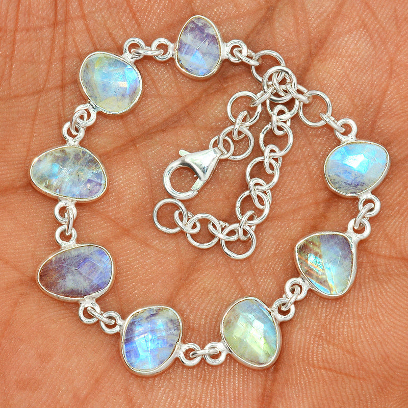 8.8" Rainbow Moonstone Faceted Bracelets - MNFB72