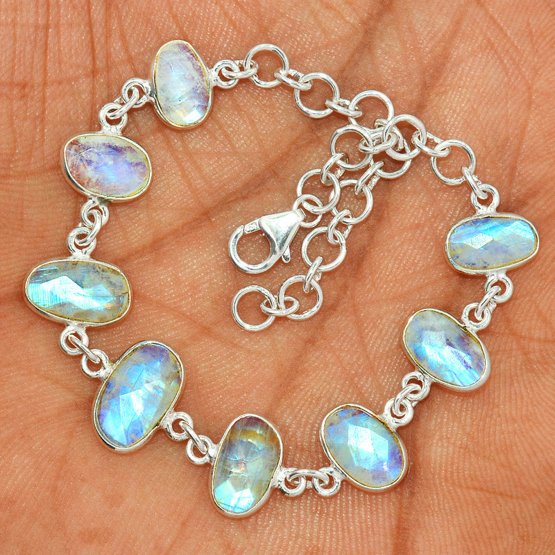 8.7" Rainbow Moonstone Faceted Bracelets - MNFB77