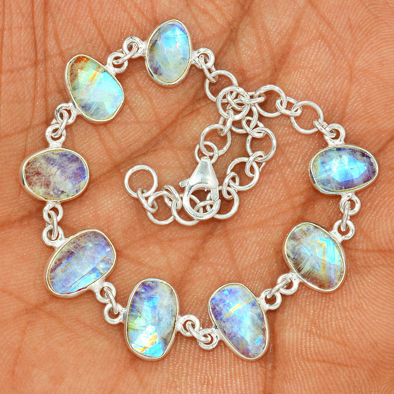 8.7" Rainbow Moonstone Faceted Bracelets - MNFB80