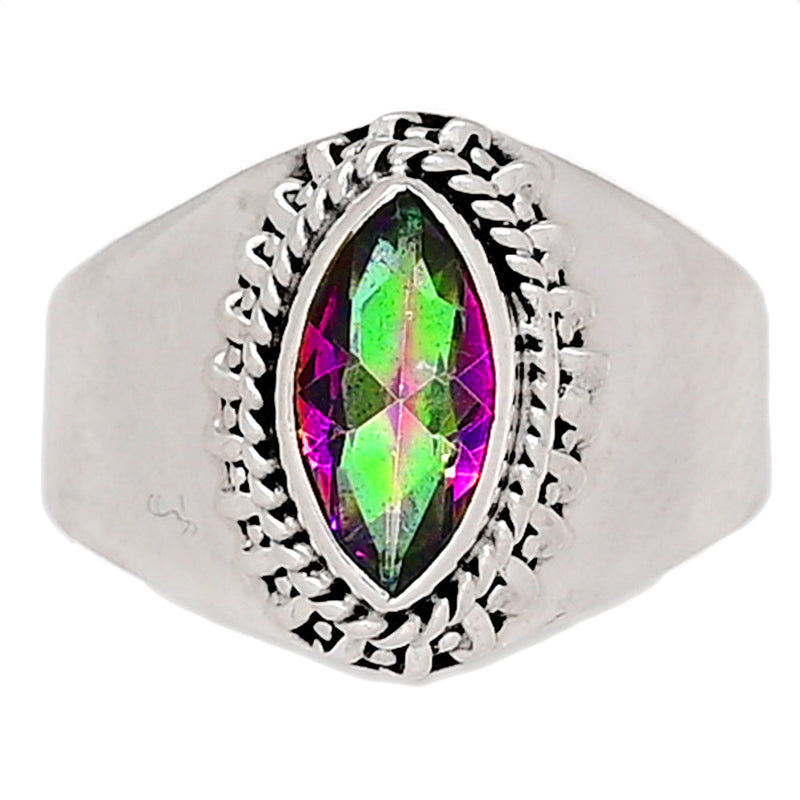 5*10 MM - Fine Filigree With Solid - Mystic Topaz Ring - MYSR892