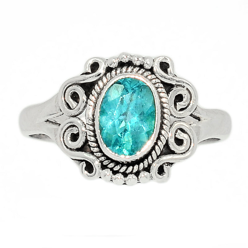 Small Filigree - Neon Blue Apatite Faceted Ring - NBFR57