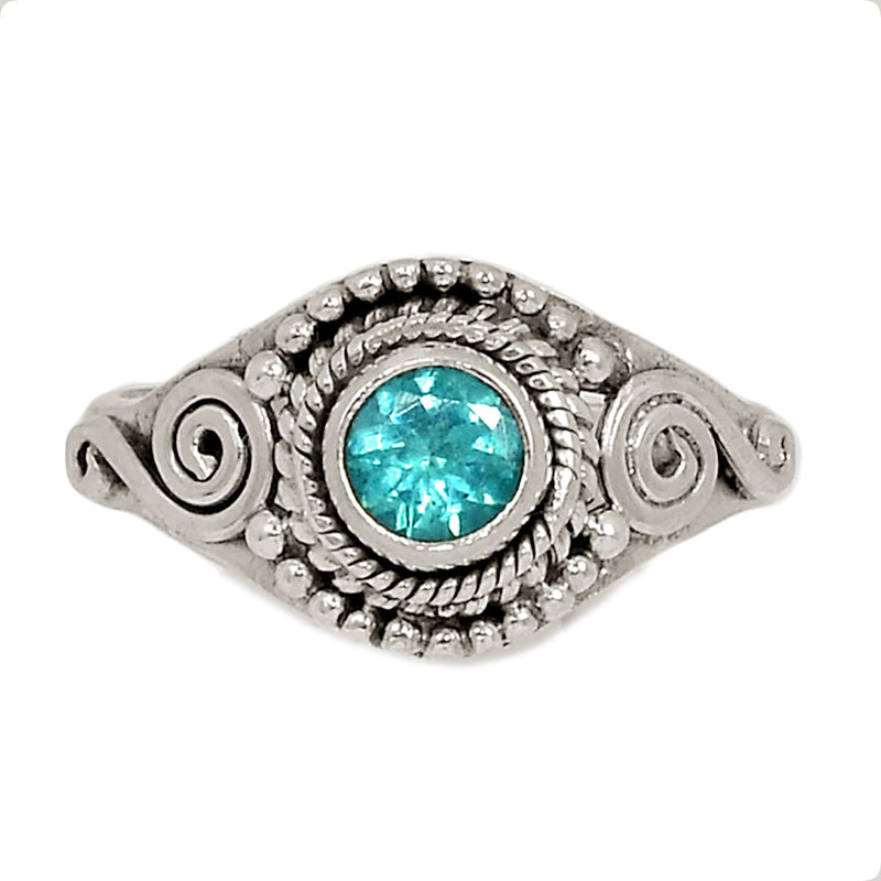 Small Filigree - Neon Blue Apatite Faceted Ring - NBFR91