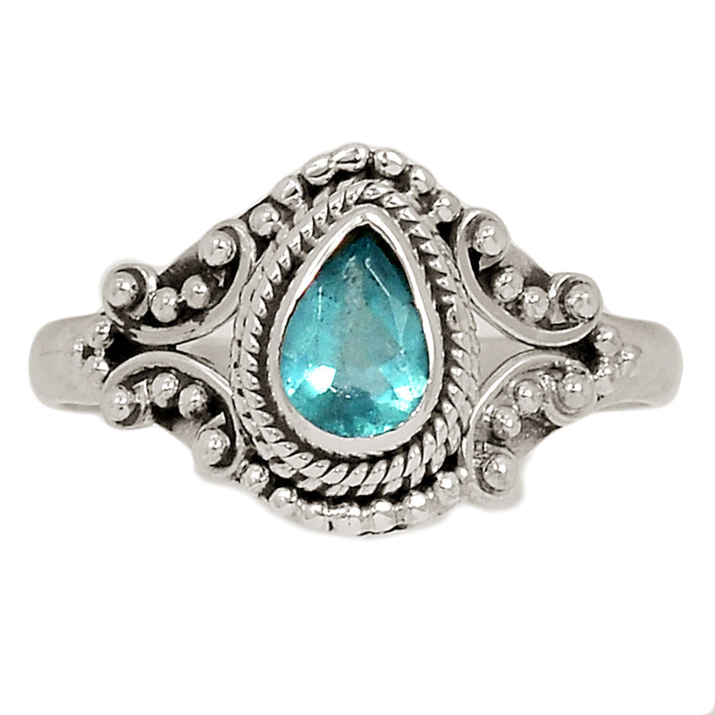 Small Filigree - Neon Blue Apatite Faceted Ring - NBFR92