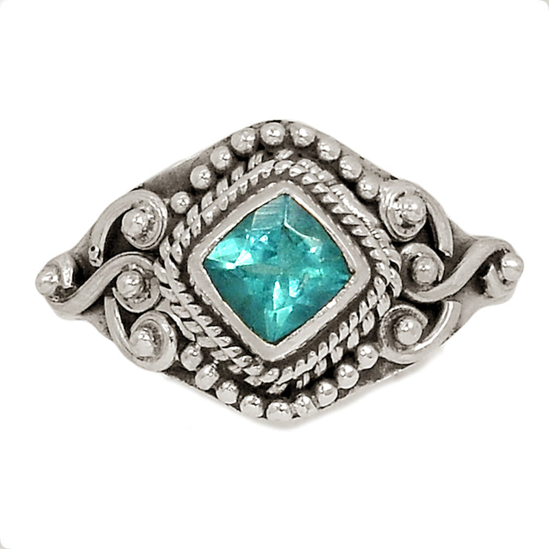 Small Filigree - Neon Blue Apatite Faceted Ring - NBFR93