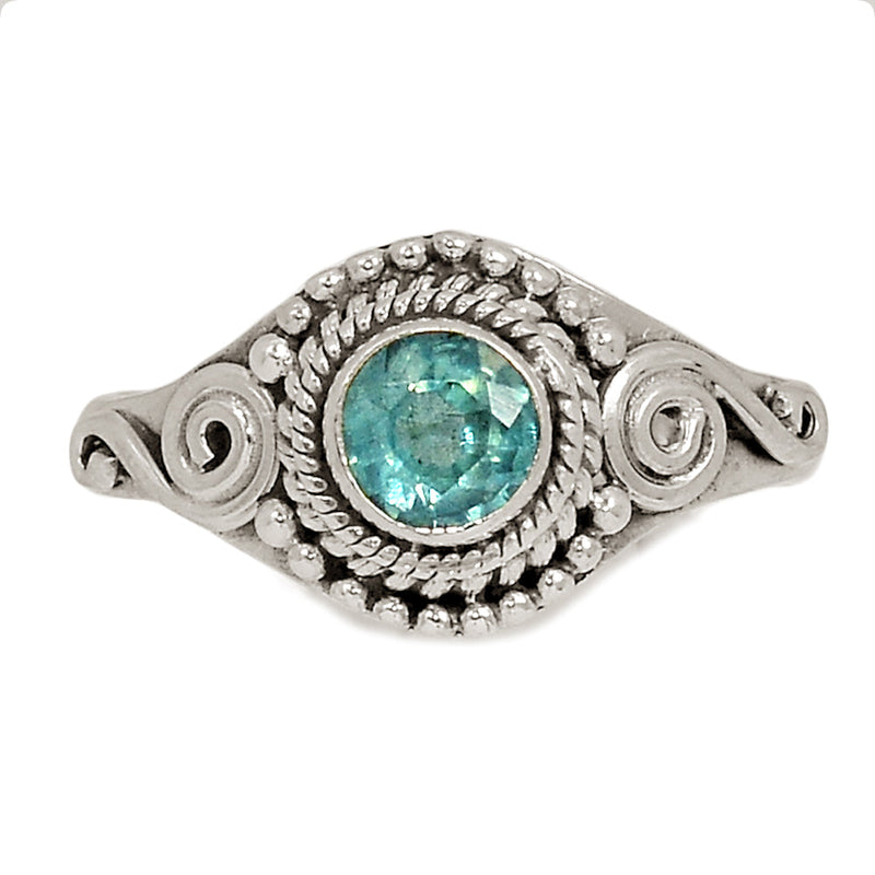 Small Filigree - Neon Blue Apatite Faceted Ring - NBFR94