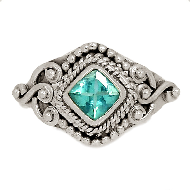 Small Filigree - Neon Blue Apatite Faceted Ring - NBFR95