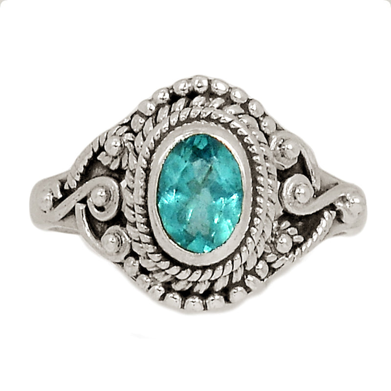 Small Filigree - Neon Blue Apatite Faceted Ring - NBFR97