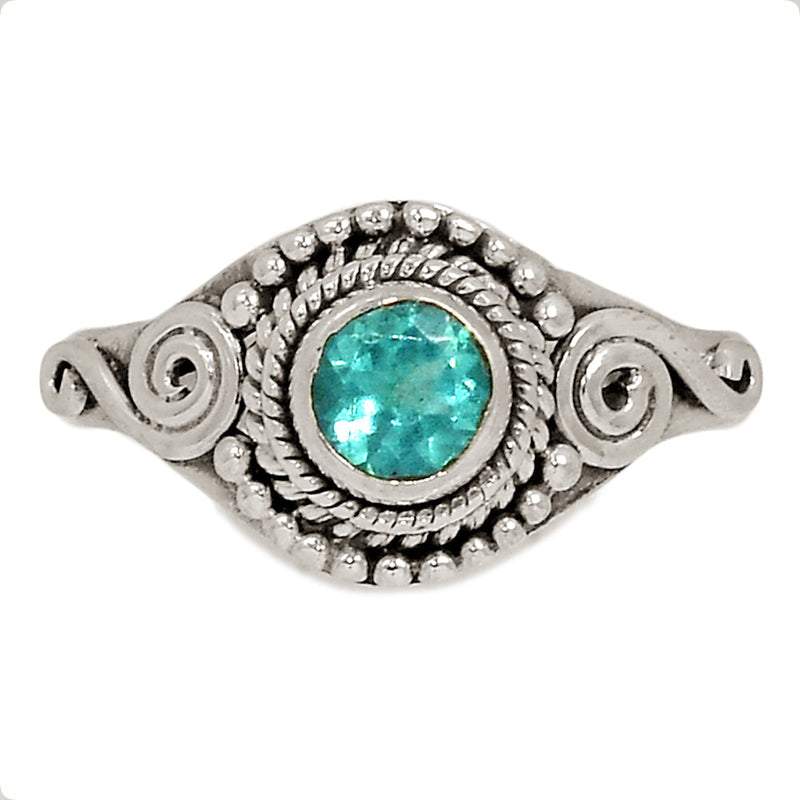 Small Filigree - Neon Blue Apatite Faceted Ring - NBFR98