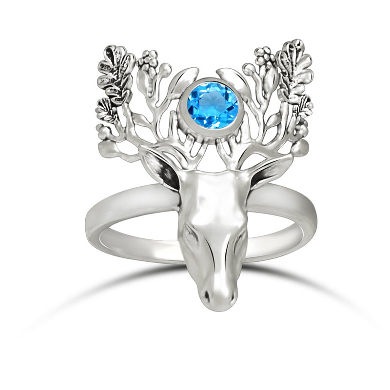 4*4 MM Deer Face - Blue Topaz Silver Jewelry Ring - ND-R51BT Catalogue