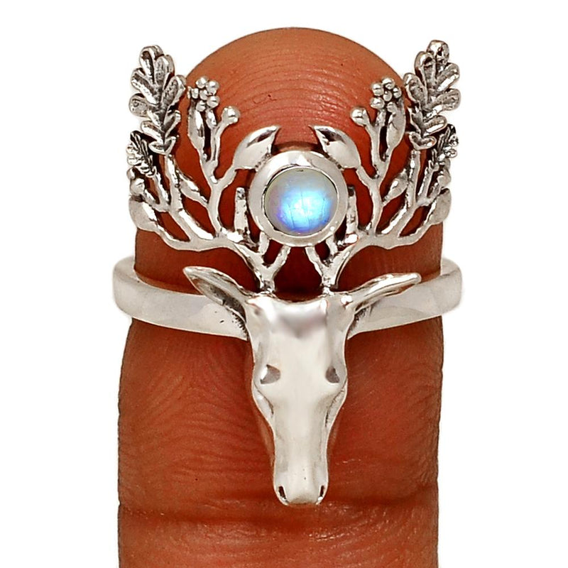 4*4 MM Deer Face - Rainbow Moonstone Silver Ring - ND-R51RM Catalogue