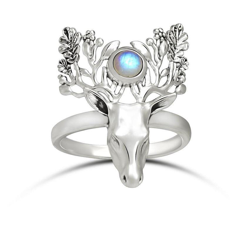 4*4 MM Deer Face - Rainbow Moonstone Silver Ring - ND-R51RM Catalogue