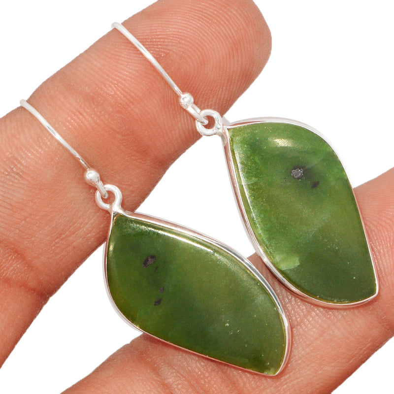 1.7" Lip Setting - Nephrite Jade Earrings - NFZE248