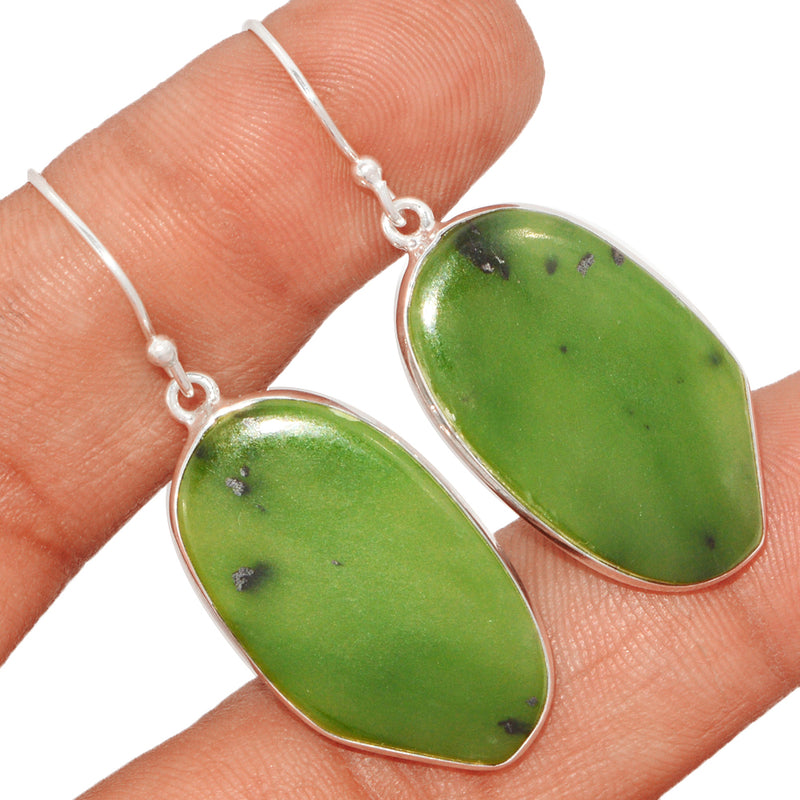 1.7" Lip Setting - Nephrite Jade Earrings - NFZE253
