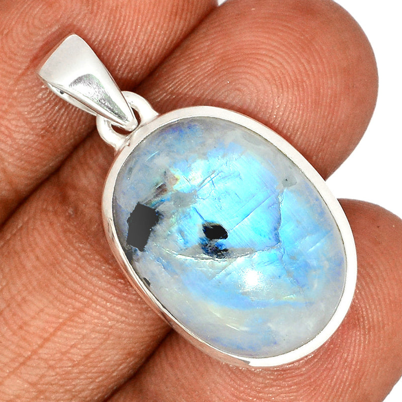 1.3" Rainbow Moonstone with Mica Cabochon Pendants - NMCP419