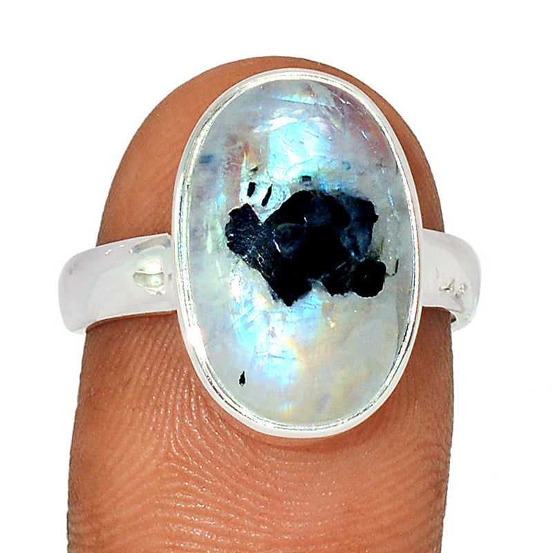Rainbow Moonstone with Mica Cabochon Ring - NMCR278