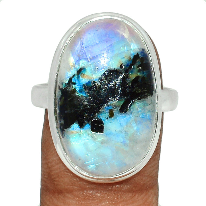 Rainbow Moonstone with Mica Cabochon Ring - NMCR377