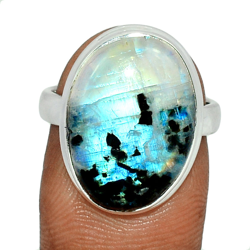 Rainbow Moonstone with Mica Cabochon Ring - NMCR378