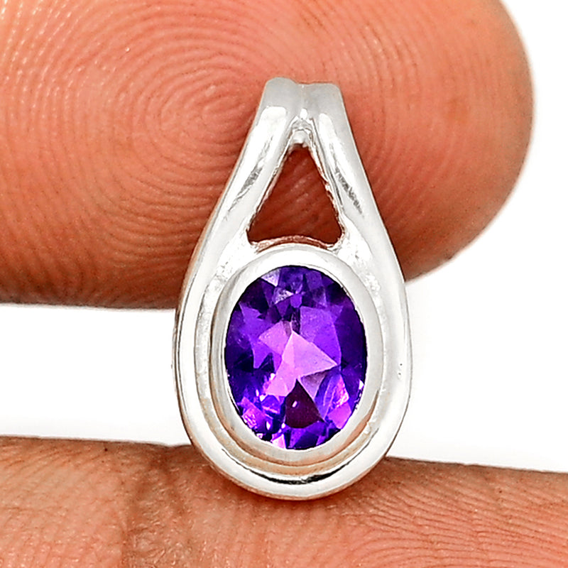 8*6 MM Oval - Amethyst Faceted Silver Pendant P1252A Catalogue