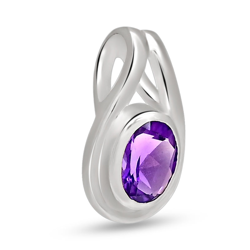 8*6 MM Oval - Amethyst Faceted Silver Pendant P1252A Catalogue