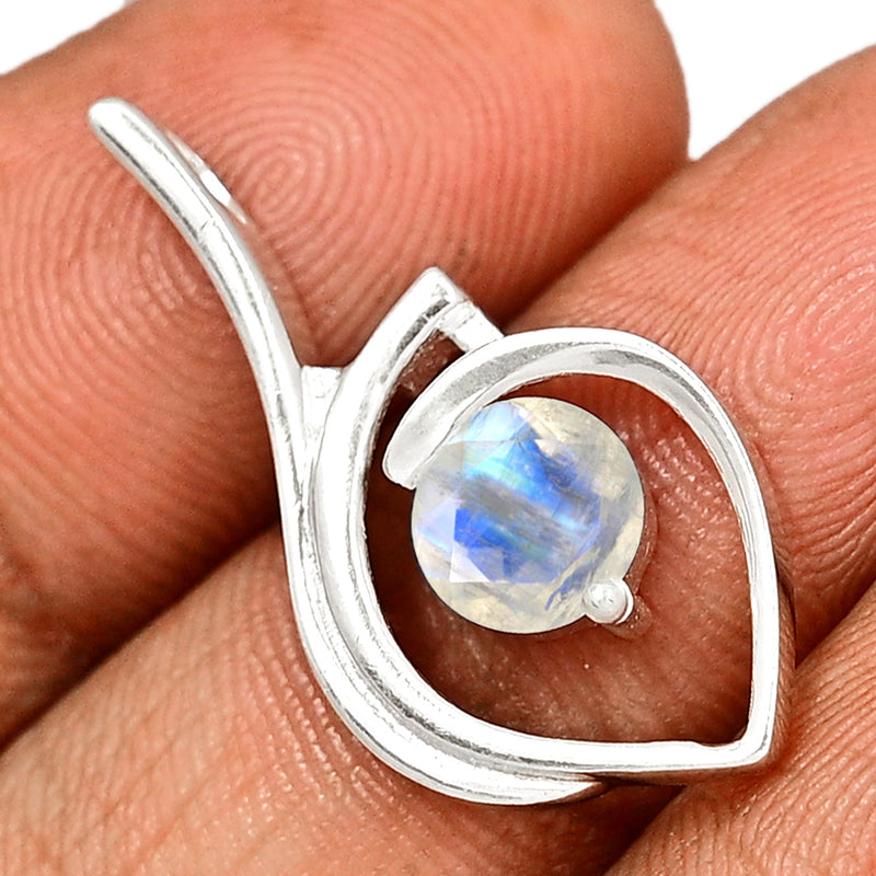 7*7 MM Round - Rainbow Moonstone Faceted Silver Pendant - P1253RM Catalogue