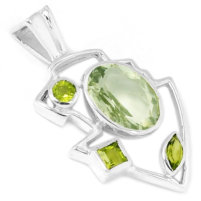 1.5" Green Amethyst With Peridot Silver Pendants - P1282GAWP