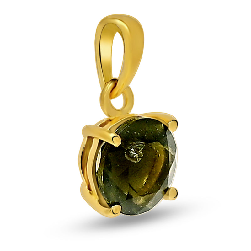 7*7 MM Round - 18k Gold Vermeil - Moldavite Faceted Pendant - PBC223G-MLD Catalogue