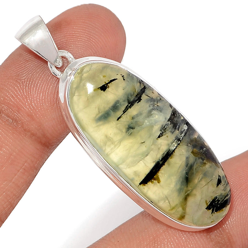 2" Black Tourmaline In Prehnite Pendants - PBRP161