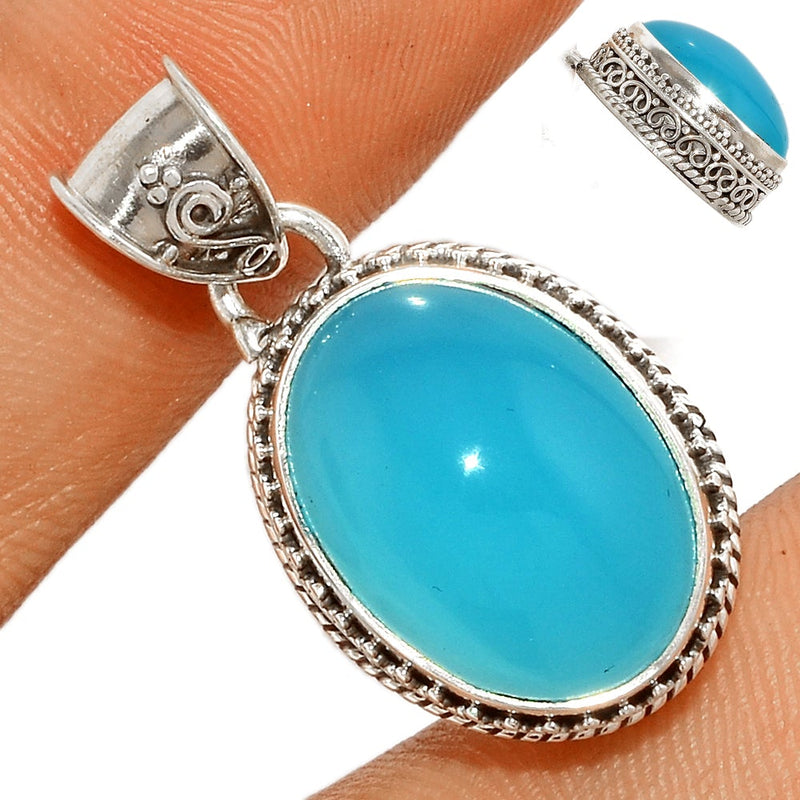 1.2" Fine Filigree - Paraiba Chalcedony Pendants - PCDP286