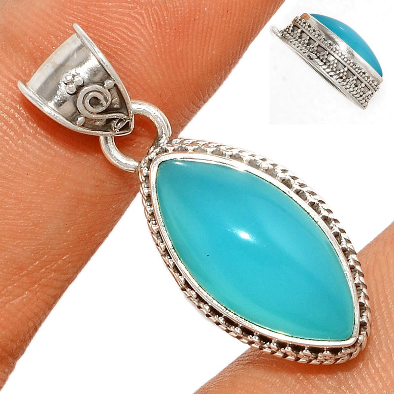 1.3" Fine Filigree - Paraiba Chalcedony Pendants - PCDP296