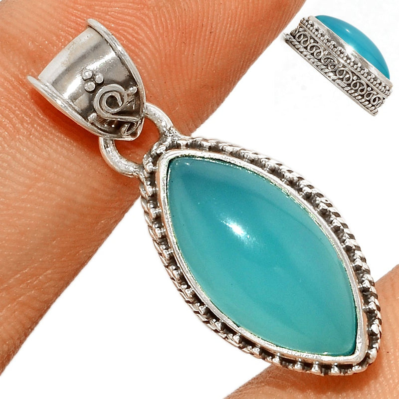 1.3" Fine Filigree - Paraiba Chalcedony Pendants - PCDP305