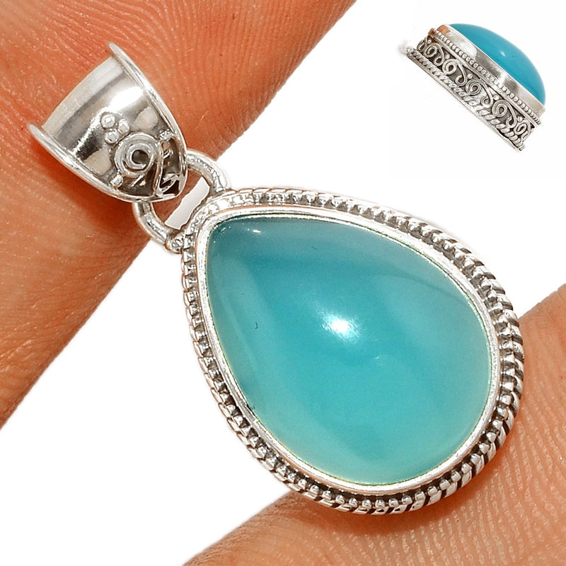 1.2" Fine Filigree - Paraiba Chalcedony Pendants - PCDP306
