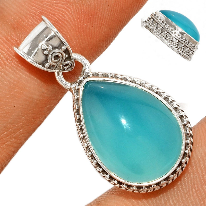 1.2" Fine Filigree - Paraiba Chalcedony Pendants - PCDP307