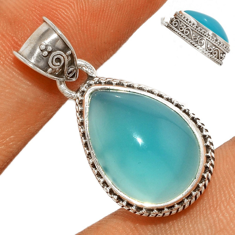 1.3" Fine Filigree - Paraiba Chalcedony Pendants - PCDP308